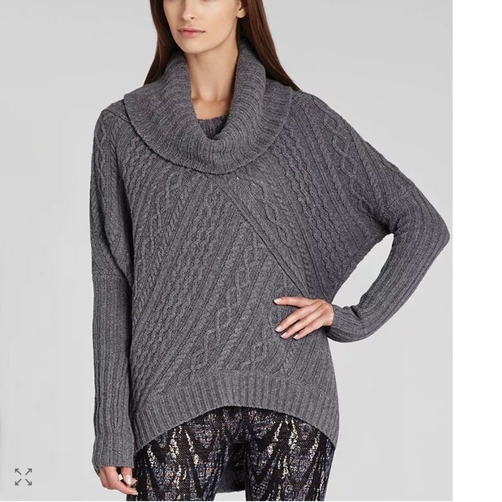 BCBGMAXAZRIA Linden Cowl Neck Cable Knit Sweater Heather Grey XS VVP1Q489